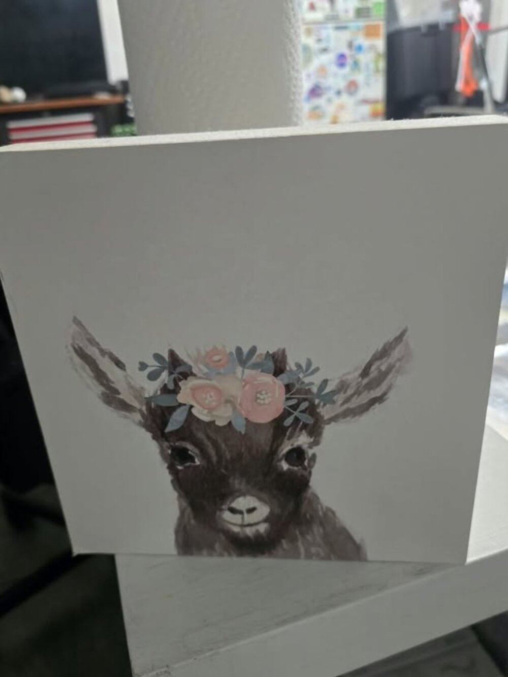 Hobby Lobby Goat with Flower Crown Wood Box Sign